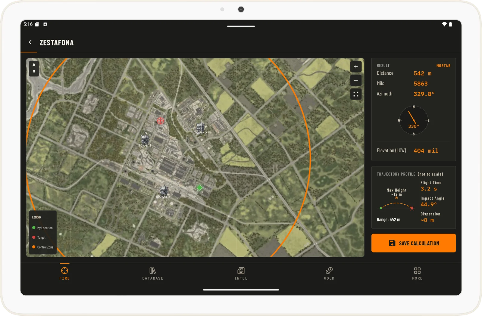 BattleBox Fire Support on a tablet: a mortar firing solution on Zestafona